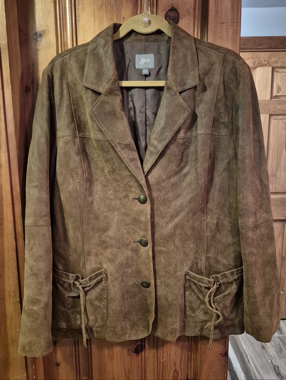 J. Jill Womens XLarge Brown Suede Button-Front Blazer Jacket Front Patch Pockets